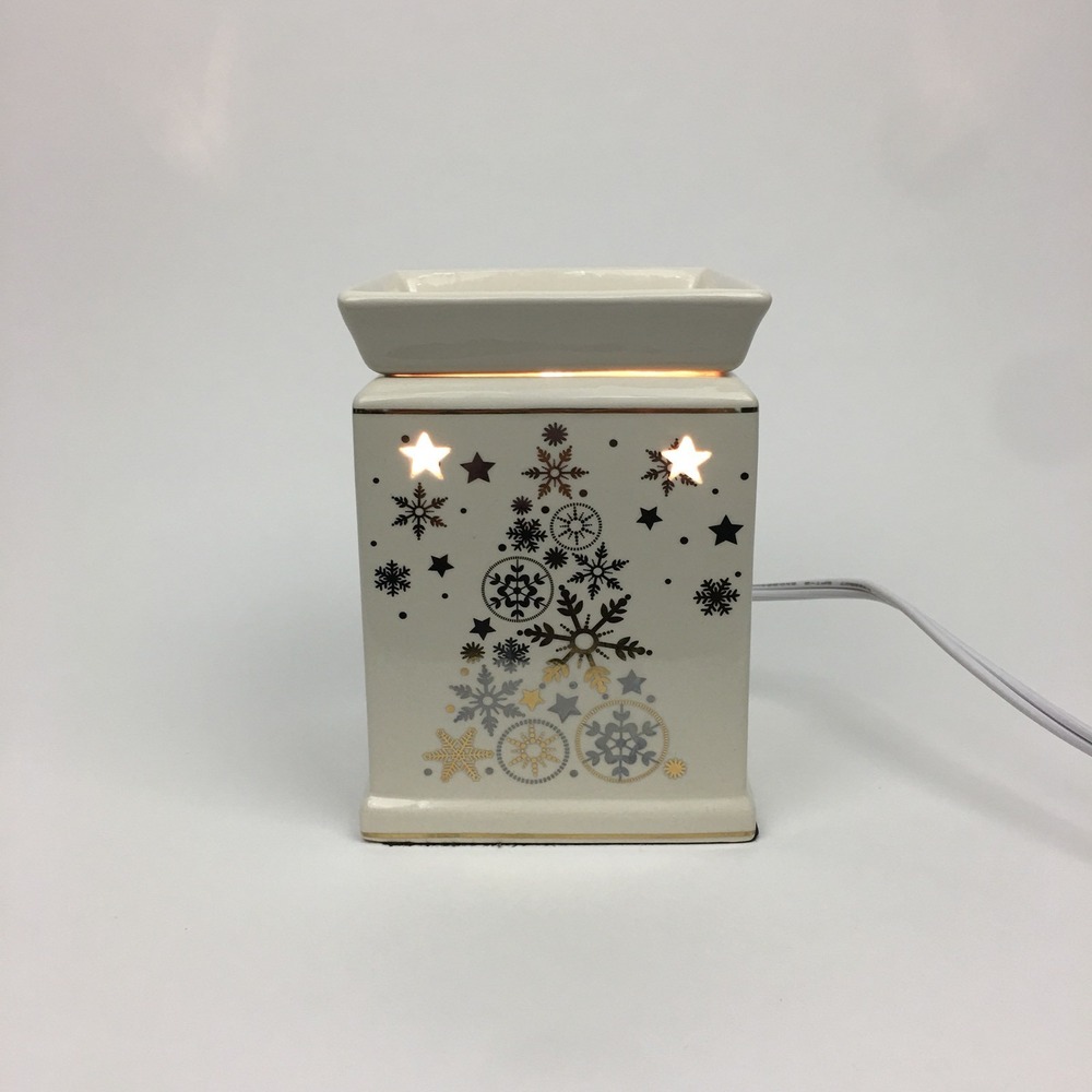 Square‎ Tabletop Plugin Candle Warmer Christmas Tree Stars Gold Silver Metallic - Picture 3 of 8